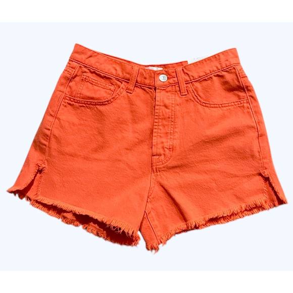 New with tag Women's 7 For All Mankind Button Fly Orange Denim Shorts Size 28 - Picture 1 of 7
